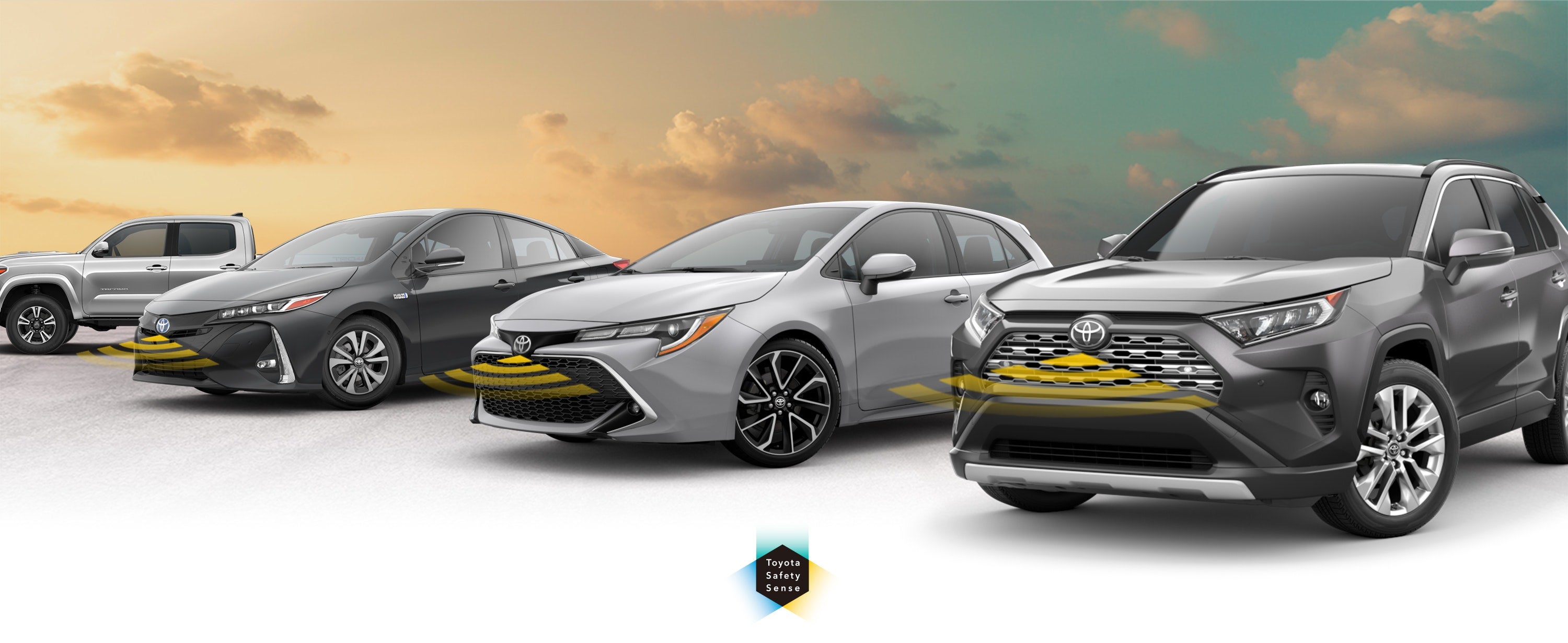 Toyota Safety Sense: Designed for Safety. Options shown on Toyota models including RAV4, Tacoma, and Camry, available now at Marianna Toyota in Marianna FL.