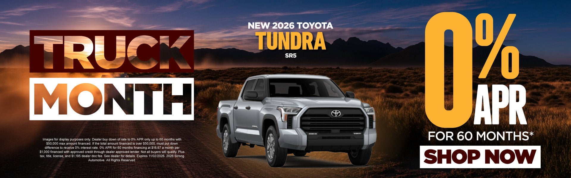 New 2026 Toyota Tundra SR5	0% APR / 60 MONTHS